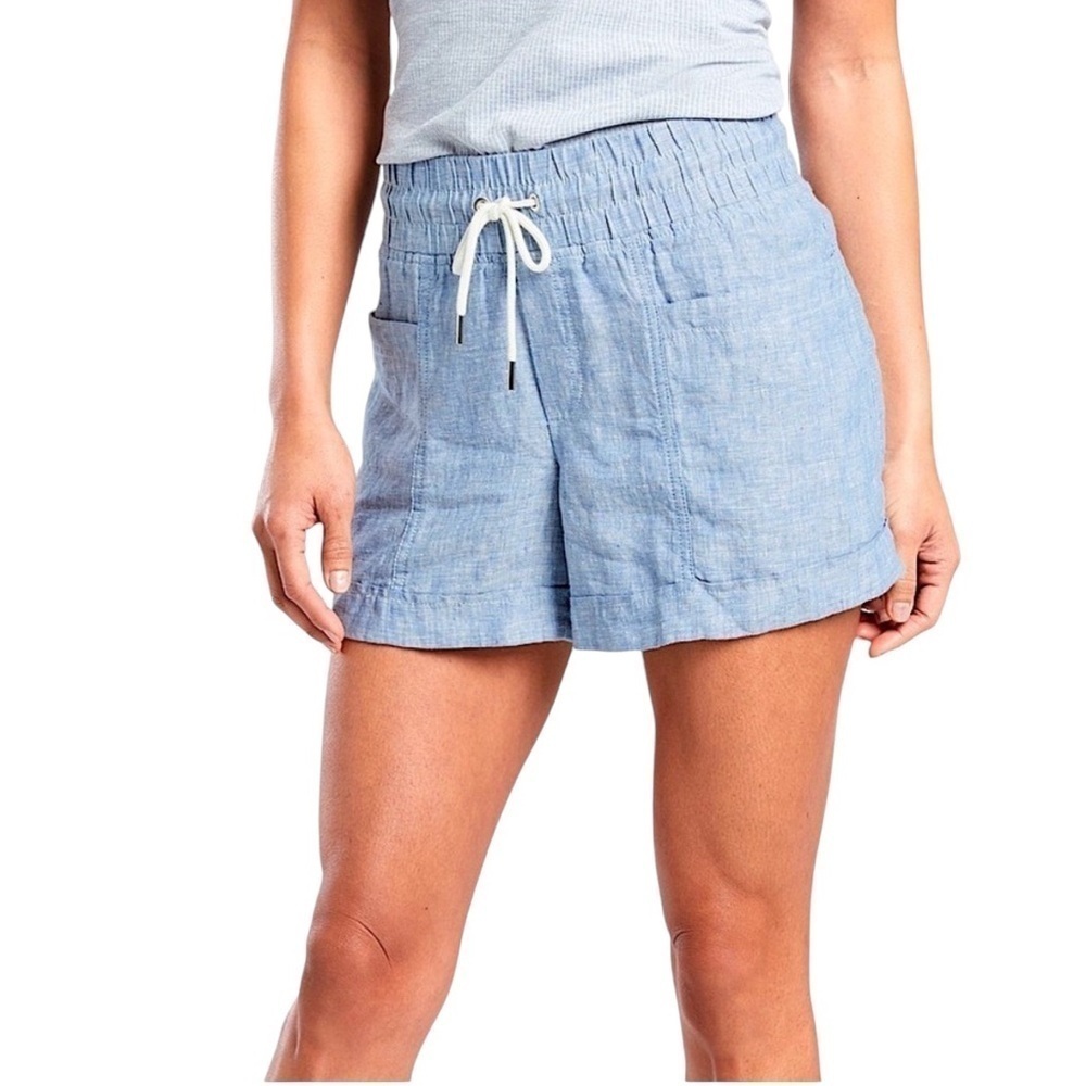 Athleta Cabo Linen Shorts Size 16 Chambrey Blue